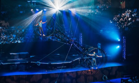 The Wheel of Death in 'Cirque Stratosphere'. Photo by Jordan Munns.