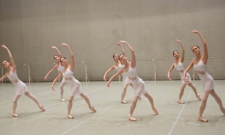 Class on stage at the Bolshoi Ballet Academy. Photo courtesy of the Academy.