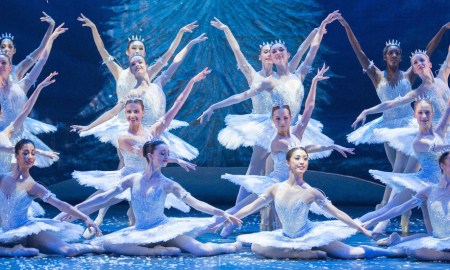 Snowflakes dance during English National Ballet's dress rehearsal of 'The Nutcracker' at the Coliseum Theatre, London. Photo by Arnaud Stephenson.