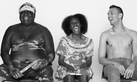 Choreographers Djakapurra Munyarryun, Elma Kris and Kaine Sultan Babij for Bangarra Dance Theatre's 'ONES COUNTRY'. Photo by Edward Mulvihill.