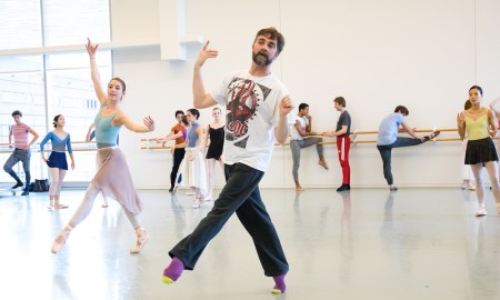 Houston Ballet Artistic Director Stanton Welch AM with Artists of Houston Ballet rehearsing 'Sylvia'. Photo by Amitava Sarkar, courtesy of Houston Ballet.