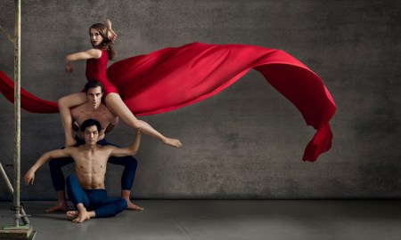 RNZB New Choreographic Series, with RNZB dancers Caroline Wiley, Fabio Lo Giudice and Kihiro Kusukami. Photo by Ross Brown.