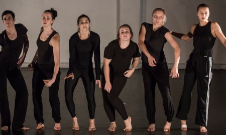 Rosslyn Wythes Choreographic Lab, dancers left to right Kate MacDonald, Ashlee Barton, Annabel Saies, Emma Harrison, Courtney Scheu and Ivey Wawn. Photo by Pia Moore.