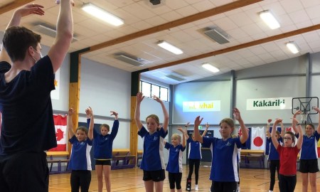 Students of Prebbleton School enjoying a Dance Workshop with Jamie Delmonte. Photo courtesy of RNZB.