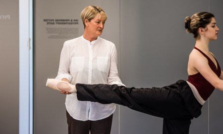 Sue Mayes with dancer Sara Andrlon. Photo by Christopher Rodgers-Wilson.